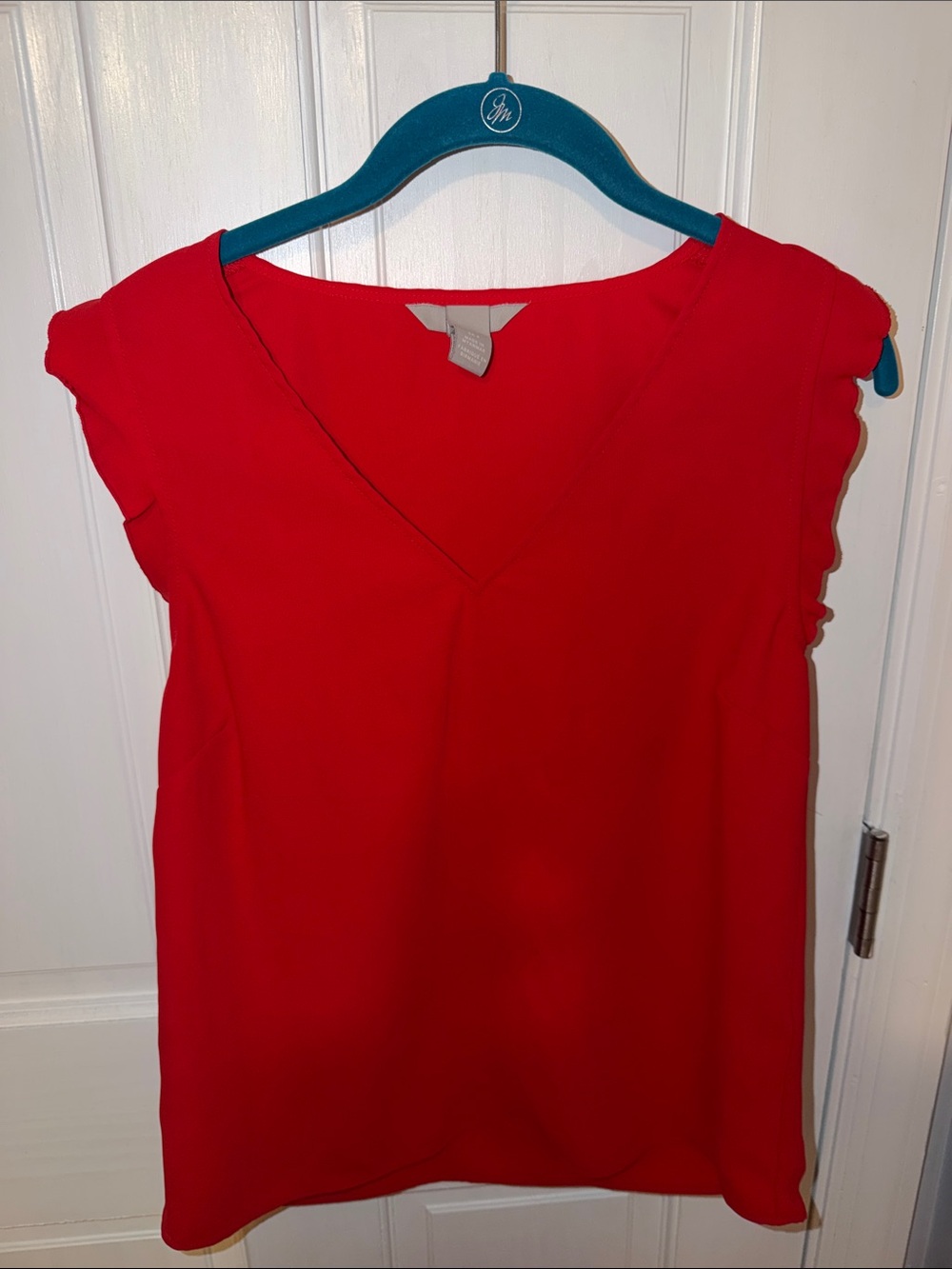 H&M Red V-Neck Ruffle Sleeve Blouse